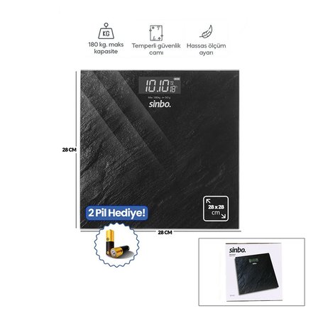 DİJİTAL - PİLLİ BANYO BASKÜL TERAZİ TARTI LCD EKRAN - SICAKLIK GÖSTERGE 180KG/50GR 28X28CM SBS-4452 