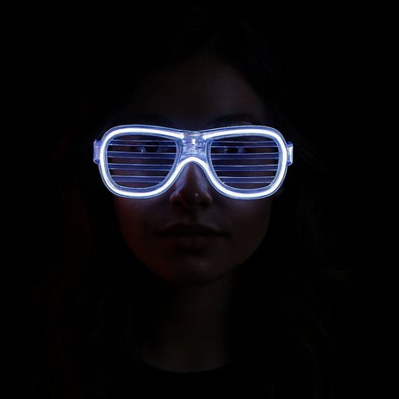 Beyaz Led Işıklı Parti Gözlüğü - Neon Glow Şerit Gözlük 3 Modlu (5477)
