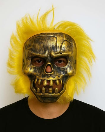 Wild Skull - Bakır Kafatası Sarı Saçlı İskelet Maske (5477)