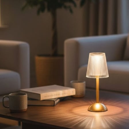 Uzun Klasik Çizgili Model LED Masa Lambası – Dokunmatik, 3 Renk Işık Modlu, Şarjlı Dekoratif Gece La