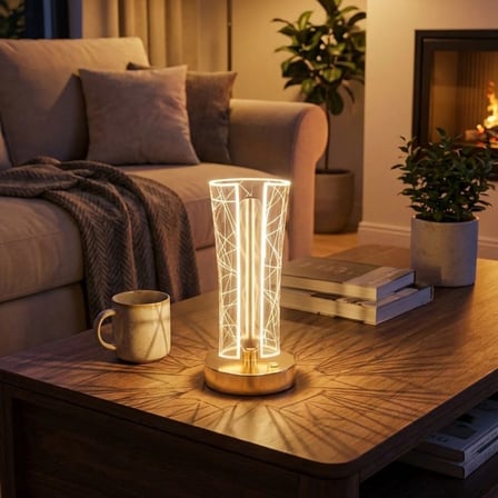 İki Yandan Kavisli Silindirik Geometrik Çizgi Model Kristal LED Masa Lambası – Dokunmatik, 3 Renk Iş