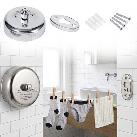 Paslanmaz Çelik Geri Çekilebilir Çamaşır İpi – Duvar Tipi Duvara Monte Banyo,Balkon,Bahçe Çamaşır Ku