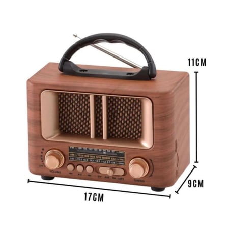 Küçük Mini Boy Retro Ahşap Tasarım Bluetooth Hoparlörlü Radyo – FM/AM Destekli, Şarjlı ve Taşınabili