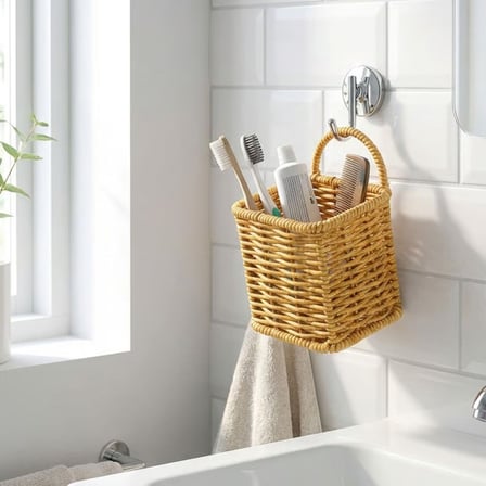 Kare Hasır Dokulu Plastik Rattan Kaşıklık &amp;amp; Çatallık – Askılı Kendiliğinden Tutmalı Çok Amaç