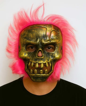 Wild Skull - Bakır Kafatası Pembe Saçlı İskelet Maske (5477)