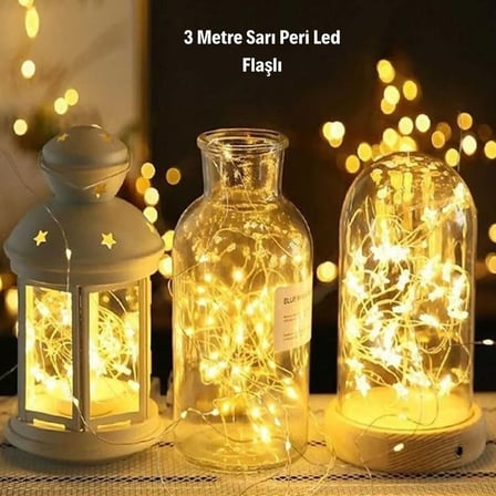 Sarı Peri LED Flaşlı Işık – 3 Metre Dekoratif Oda ve Organizasyon Aydınlatması (5477)