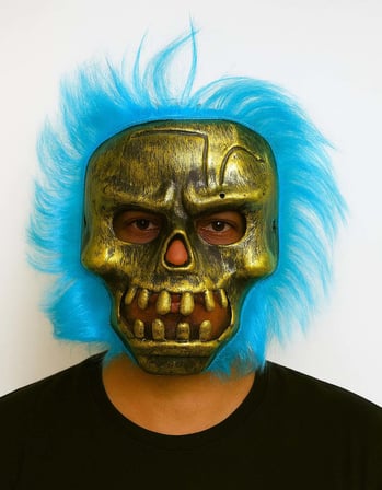 Wild Skull - Bakır Kafatası Turkuaz Saçlı İskelet Maske (5477)