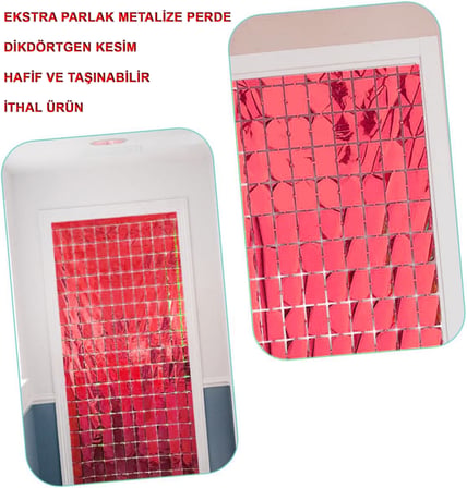 Ekstra Metalize Kırmızı Renk Disko Dikdörtgen Kesim Kapı Perdesi Dekorasyon 1x2 Metre (5477)