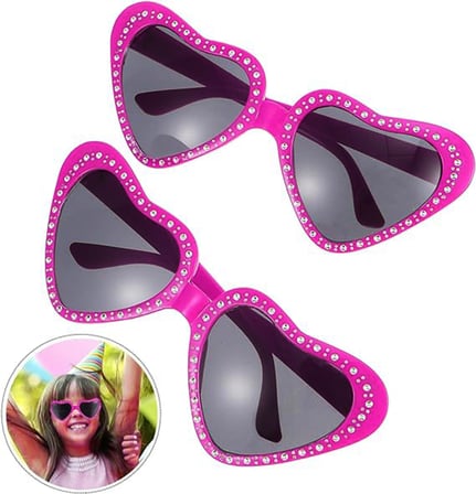Kalp Şekilli Taşlı Parti Gözlüğü Pembe Renk 6x16 cm (5477)