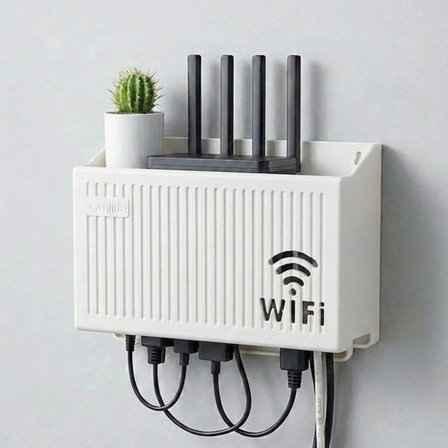 Duvar Tipi Wi-Fi Modem Saklama Kutusu(Beyaz) – Kablo Düzenleyici Router Raf Organizer (5477)