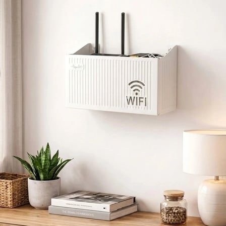 Duvar Tipi Wi-Fi Modem Saklama Kutusu(Beyaz) – Kablo Düzenleyici Router Raf Organizer (5477)