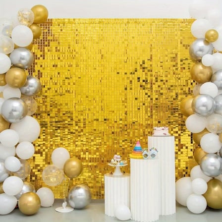 Altın Gold Renk Dikdörtgen Kesim Parlak Sim Görünümlü Fon Perde Dekor 1x2 Metre (5477)