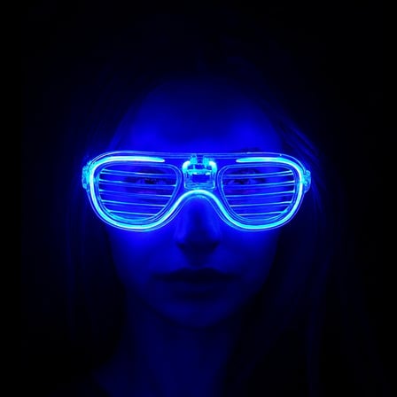 Mavi Led Işıklı Parti Gözlüğü - Neon Glow Şerit Gözlük 3 Modlu (5477)