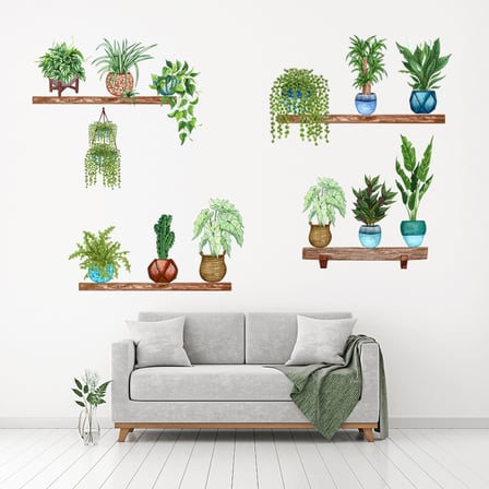 Raflı Saksılı Çiçek Tasarımlı Yapışkanlı Sticker (5477)