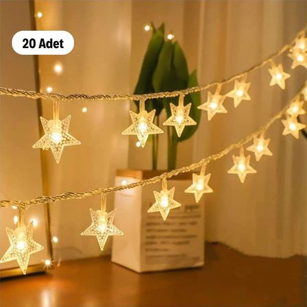 20 Adet Mini Yıldız Led 5 Metre Günışığı Rengi Dekoratif Led (5477)