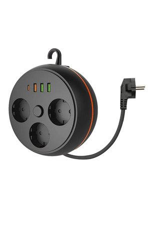 3 Adet Soket,3 Adet USB ve 1 Adet Type-C Girişli Termal Akım Korumalı Makaralı Priz 3395 (5477)