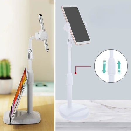 Masa Üstü Tablet ve Telefon Tutucu Plastik Aparat Beyaz Telefon Standı (5477)