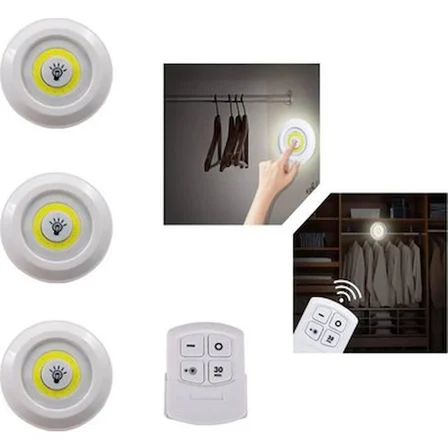 Uzaktan Kumandalı Yapışkanlı 3’lü Led Spot Lamba (5477)