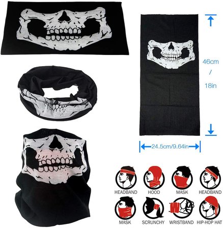Siyah Renk Dikişsiz Çok Fonksiyonlu Çene Kafatası Yüz Maskesi Baf Buff Bandana Boyunluk Bileklik (54