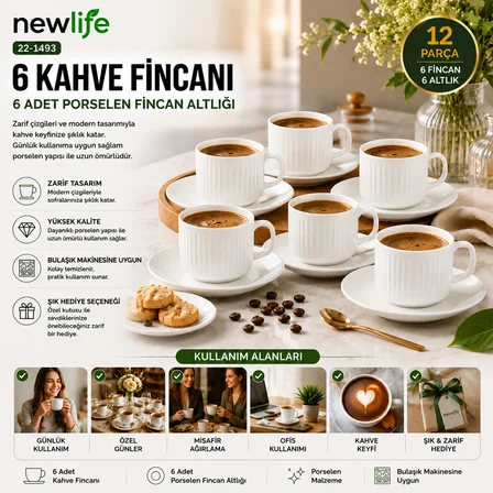 12 PARÇA  PORSELEN KAHVE FİNCANI (5477)