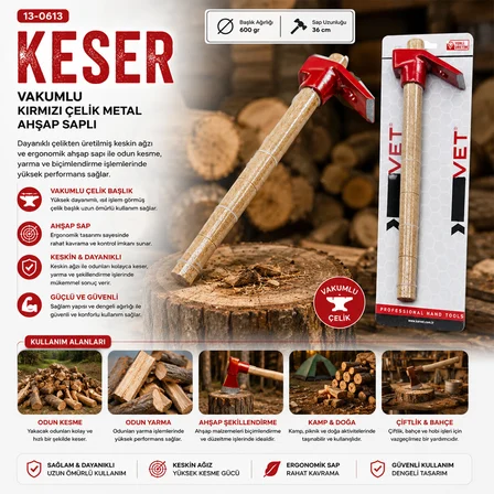 VAKUMLU KIRMIZI KESER AHŞAP SAPLI (5477)