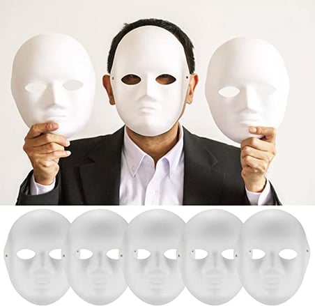 Beyaz Renk Boyanabilir Anonim Tam Yüz Cosplay Maske 24x18 cm (5477)