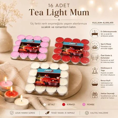 16 PARÇA  KIRMIZI TEA LİGHT YUVARLAK MUM (5477)