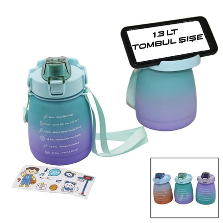 1.3LT - TOMBUL PİPETLİ RENKLİ PLASTİK SULUK MATARA KİLİTLİ KAPAKLI - TELEFONLUKLU (5477)