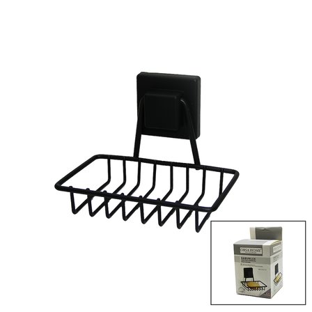 SİYAH - METAL KATI SABUNLUK KARE GÜÇLÜ YAPIŞKANLI 11X12.5X11CM (5477)