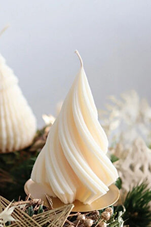 Beyaz Dekoratif Yılbaşı Ağacı Amber Kokulu Soya Mum Büyük Boy