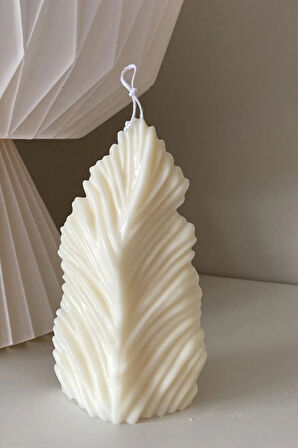 Beyaz Yaprak Figürlü Dekoratif Çiçeksi Kokulu Soya Mumu