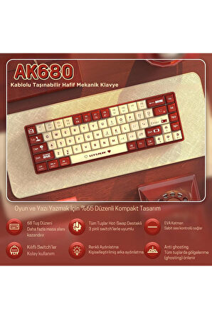Ak680 Kırmızı Switch Hot-swap Kablolu Mekanik Oyuncu Gaming Klavye