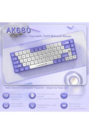 Ak680 Kırmızı Switch Hot-swap Kablolu Mekanik Oyuncu Gaming Klavye