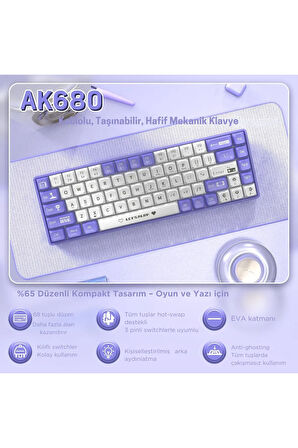 Ak680 Kırmızı Switch Hot-swap Kablolu Mekanik Oyuncu Gaming Klavye