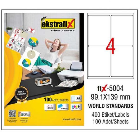 Ekstrafix Laser Etiket 100 YP 99.1x139 Laser-Copy-Inkjet FİX-5004