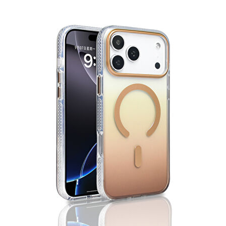 iPhone 17 Pro Max Kılıf Kablosuz Şarj Özellikli Şeffaf Transparan Renk Geçişli Toros Kapak