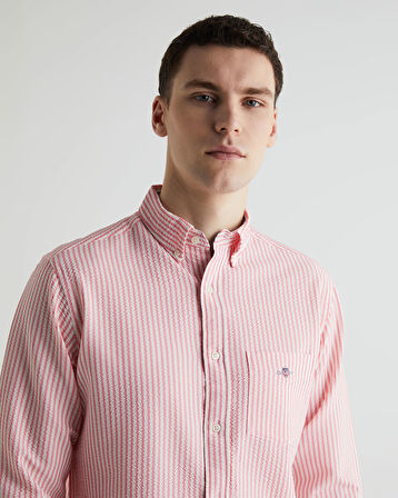 GANT Erkek Pembe Regular Fit Klasik Yaka Çizgili Gömlek