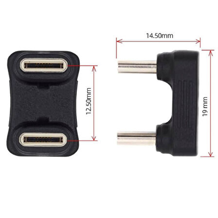 Type-C to Type-C 180° Dirsek Adaptör | 65W Hızlı Şarj & 480Mbps Veri Aktarımı | Erkek - Erkek Uçlu