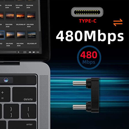Type-C to Type-C 180° Dirsek Adaptör | 65W Hızlı Şarj & 480Mbps Veri Aktarımı | Erkek - Erkek Uçlu
