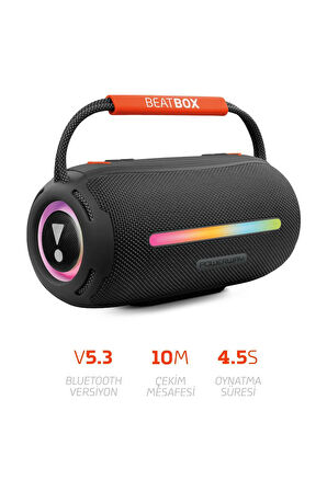 BeatBox Siyah LED Işıklı 20W Ses Bombası | USB, SD, AUX, FM Radyo ve Bluetooth Hoparlör