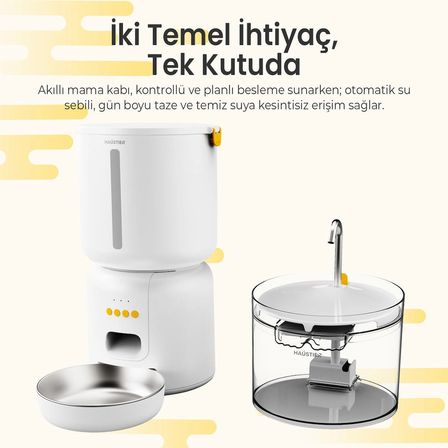 Haustier FW3 BEYAZ Akıllı Mama Kabı, Kedi Su Pınarı Akıllı Beslenme İstasyonu