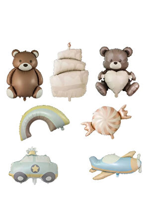 RETRO UÇAK POLİS ARABASI AYI FOLYO BALON SET