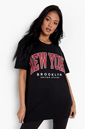 New York Brooklyn Tasarımlı Unisex Siyah T-shirt