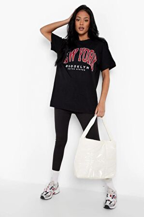 New York Brooklyn Tasarımlı Unisex Siyah T-shirt