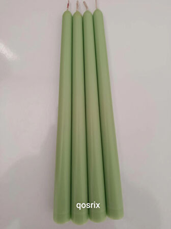 qosrix 4'lü Açık Yeşil Şamdan Soya Mumu 1. Kalite Soya Doğal Vanilya Kokulu Uzun Çubuk Konik Mum Dekoratif