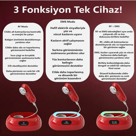 Robx A07 Yeni Nesil RF EMS Cilt Sıkılaştırıcı Ve Kırışıklık Yüz ve Vücut Aleti kırmızı 