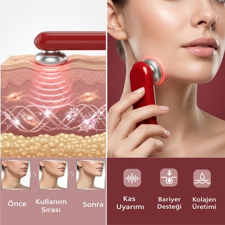 Robx A07 Yeni Nesil RF EMS Cilt Sıkılaştırıcı Ve Kırışıklık Yüz ve Vücut Aleti kırmızı 