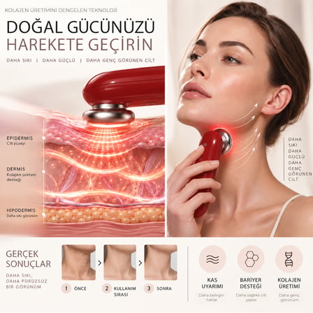 Robx A07 Yeni Nesil RF EMS Cilt Sıkılaştırıcı Ve Kırışıklık Yüz ve Vücut Aleti kırmızı 