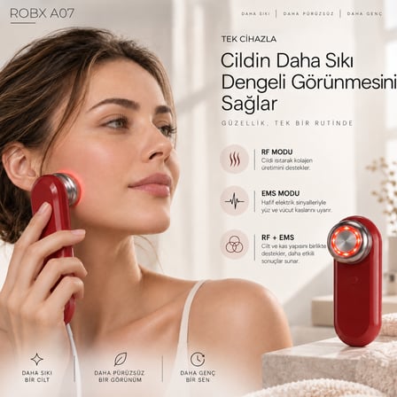Robx A07 Yeni Nesil RF EMS Cilt Sıkılaştırıcı Ve Kırışıklık Yüz ve Vücut Aleti kırmızı 