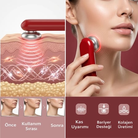 Robx A07 Yeni Nesil RF EMS Cilt Sıkılaştırıcı Ve Kırışıklık Yüz ve Vücut Aleti kırmızı 